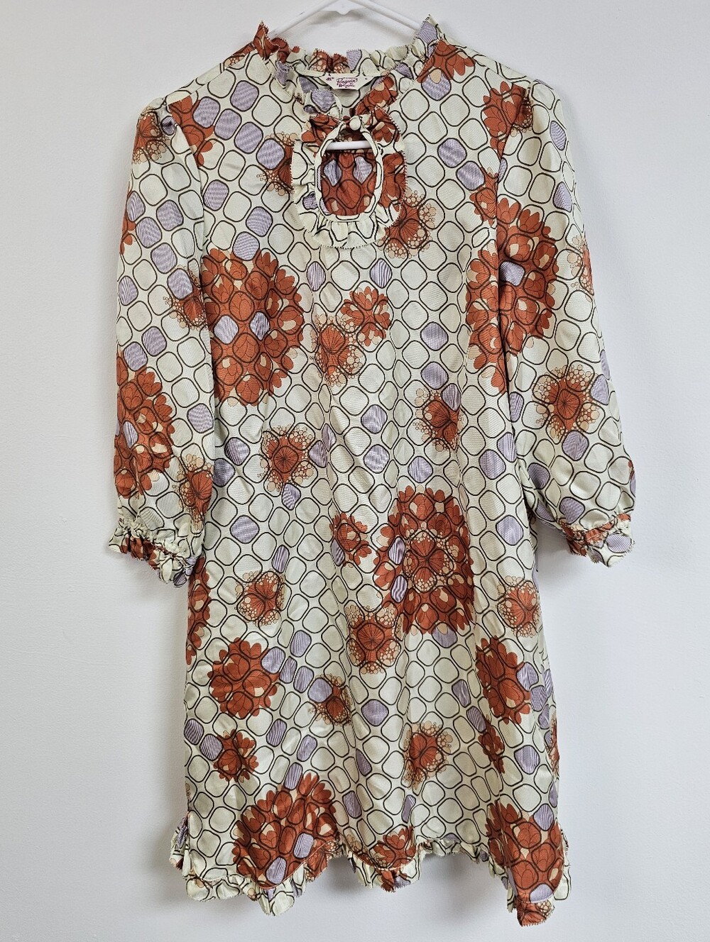 An Original Penguin By Munsingwear Silk 60s Inspired Retro Floral Ruffle Mini